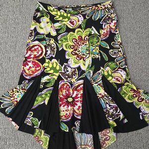 Bisou Bisou Skirt M Black Floral Pleated Hem Elastic Waist Y2K Fairycore